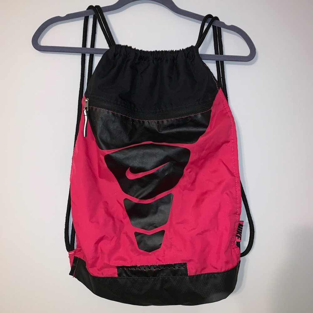 Pink and black nike drawstring bag